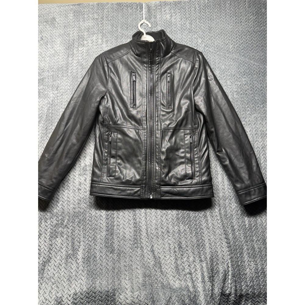 Calvin Klein Faux Leather Bomber Jacket S/M Faux Fur‎ Fleece Lined Y2K